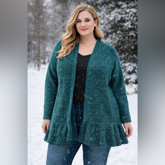 Absolutely Creative Worldwide Teal Chunky Knit Open Front Cardigan 3X USA Made - Picture 2 of 10